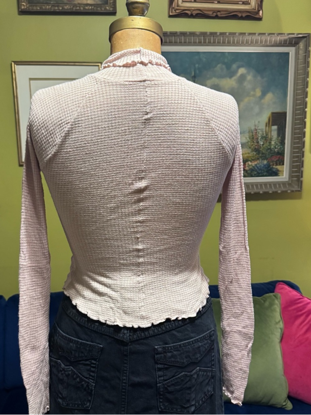 Free People Pale Pink Ruffle Mock Neck Long Sleeve Top - Picture 4 of 5